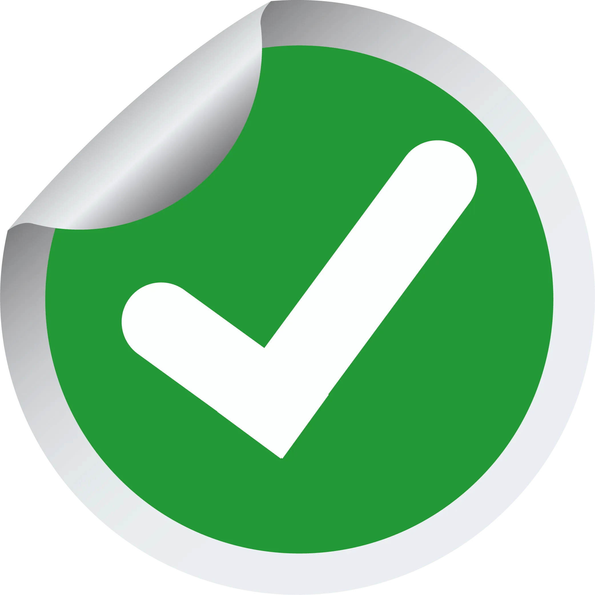 אייקון מדבקה עגולה ירוקה עם סימן וי לבן לאישור תקינות ובקרת איכות