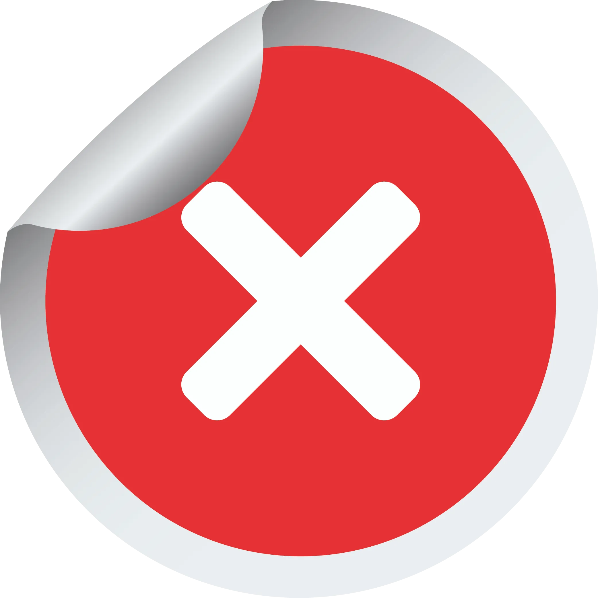 אייקון מדבקה עגולה אדומה עם סימן איקס לבן לביטול או סימון שגיאה