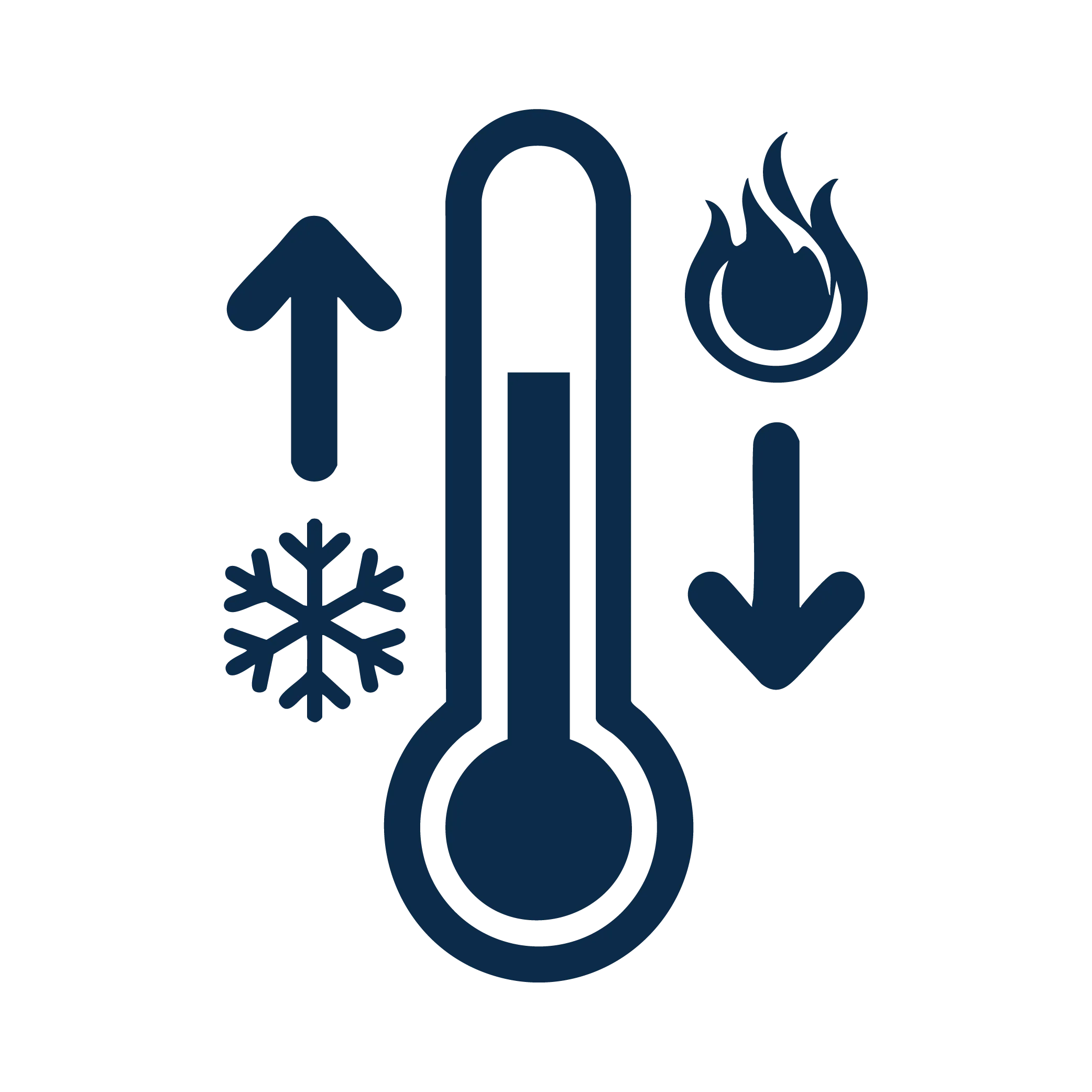 אייקון מדחום עם חץ למעלה (אש/חום) וחץ למטה (שלג/קור) המציין עמידות בטמפרטורה