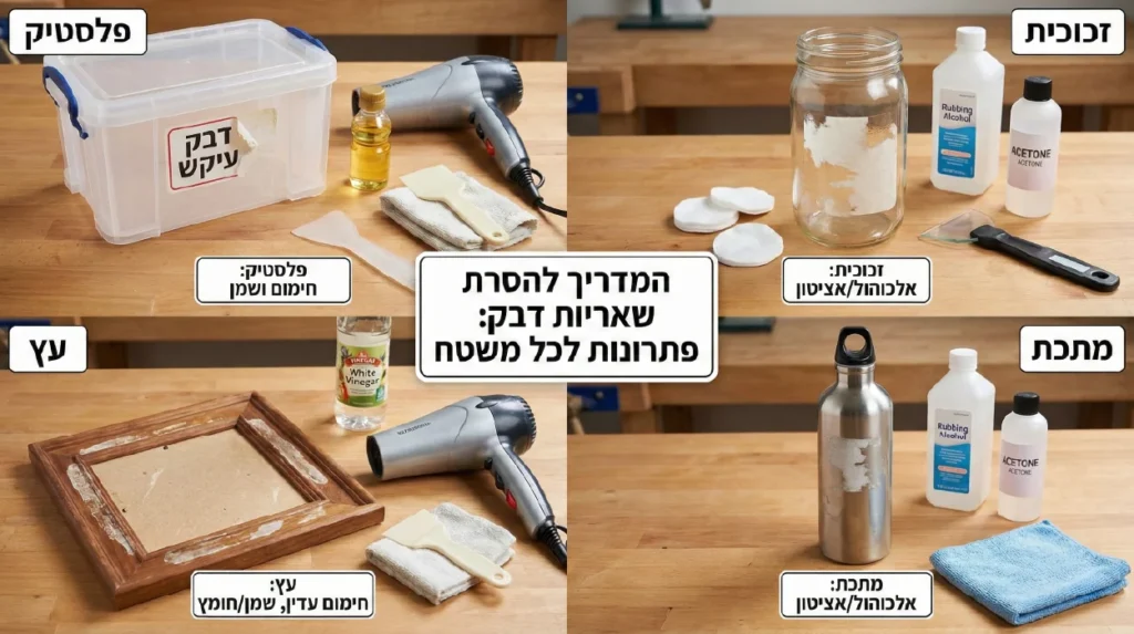 אינפוגרפיקה המציגה את הבעיה, מגוון פתרונות (חום, שמן, חומץ) והתוצאה הסופית.