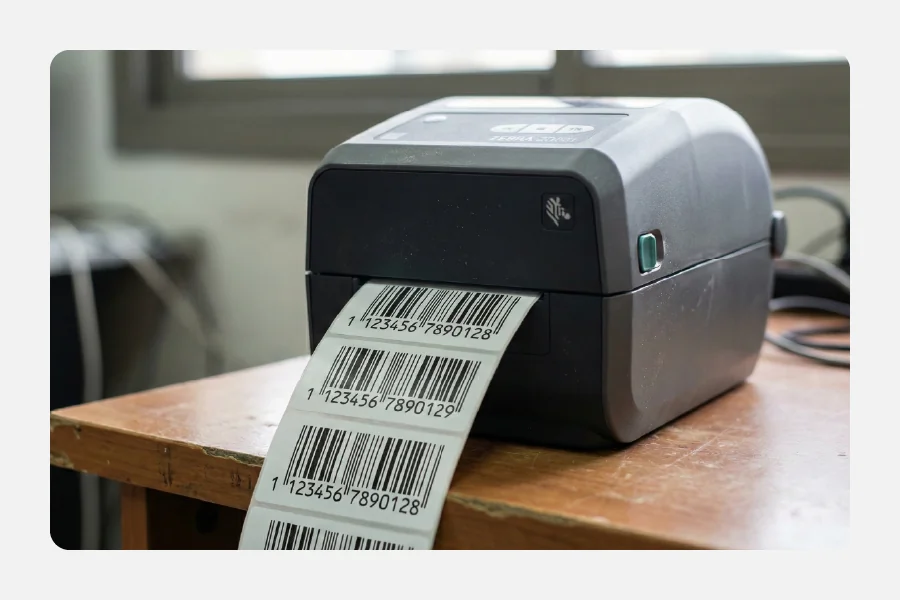מדפסת מדבקות טרמית שולחנית מדפיסה ברקודים על גליל מדבקות רציף למשלוחים