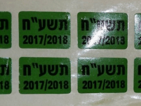 מדבקות מלבן מודפסות רקע ירוק כיתוב בשחור